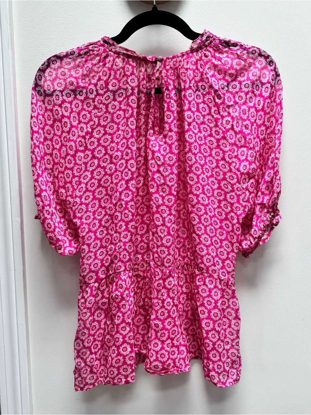 Boden Pink Floral Smocked Sleeve Blouse